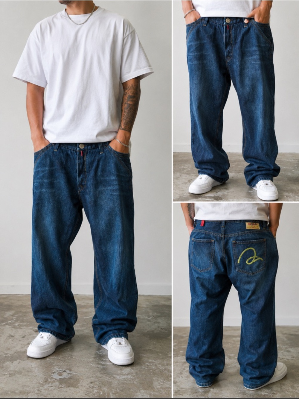 Y2K Anoname Baggy Dark Wash Jeans Men’s Size 44 Streetwear Hip Hop, button up